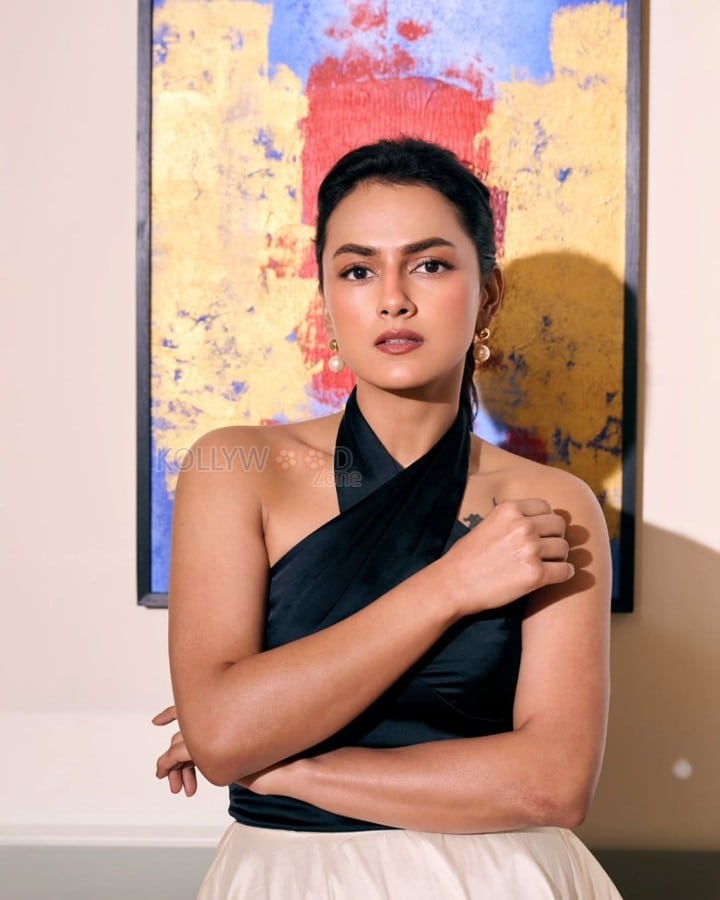 Modern Beauty Shraddha Srinath in a Black Halter Neck Dress Pictures 02