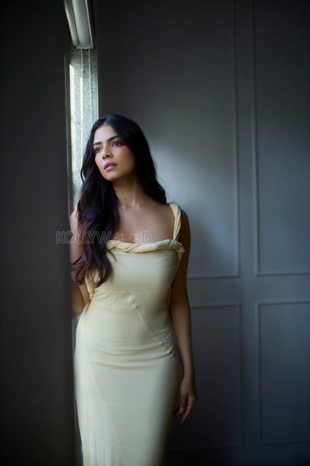 Passionate Malavika Mohanan in a Yellow Bodycon Dress Photos 01