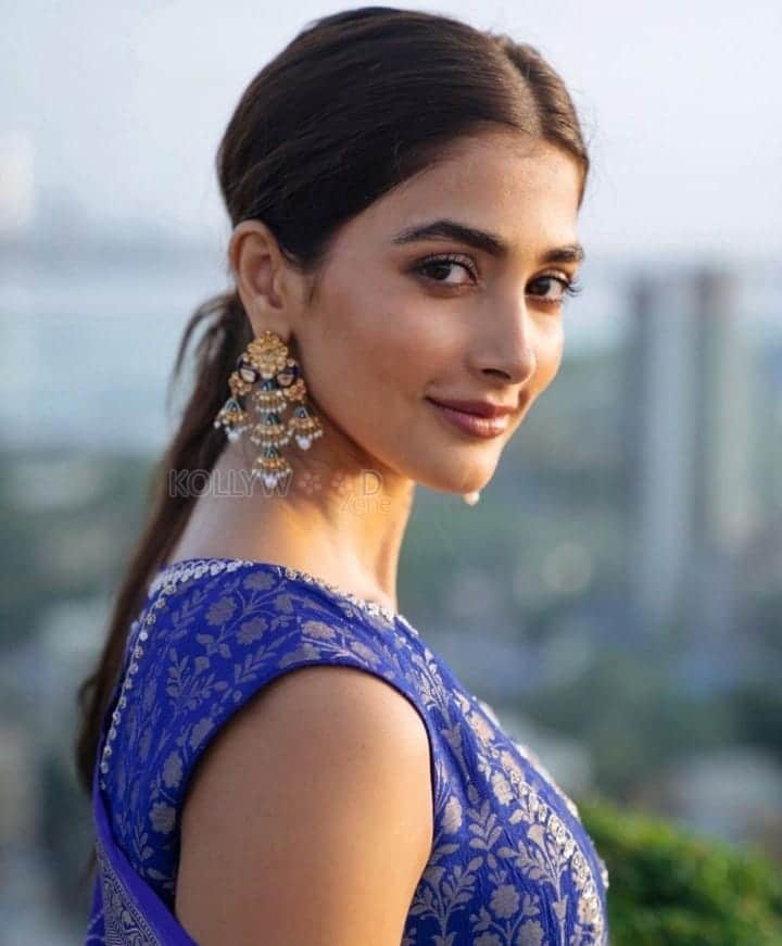 Pooja Hegde in a Blue Shahara Dress Set Photos 01