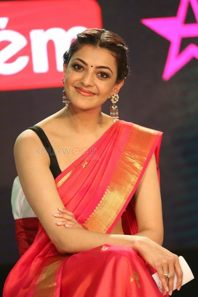 Pretty Kajal Aggarwal In Red Saree Photos