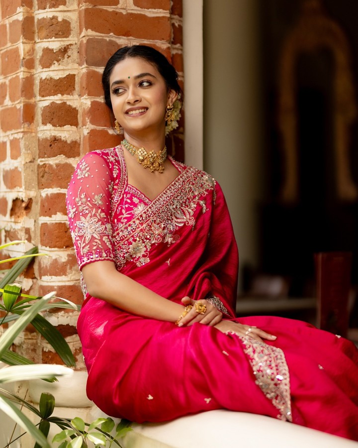 Radiant Beauty Keerthy Suresh in a Traditional Red Saree Photos 02