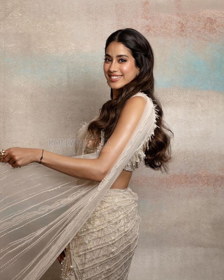 Sexy Janhvi Kapoor in a Mermaid Pearl Embellished Half Saree Photos 03