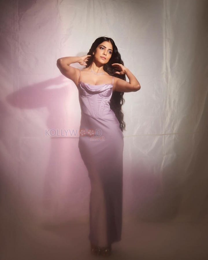 Sexy Malavika Mohanan in a Purple Corset Dress Photos 05