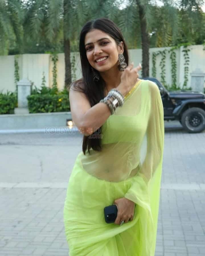 Sexy Malavika Mohanan in a Stunning Light Green Transparent Saree Photos 04