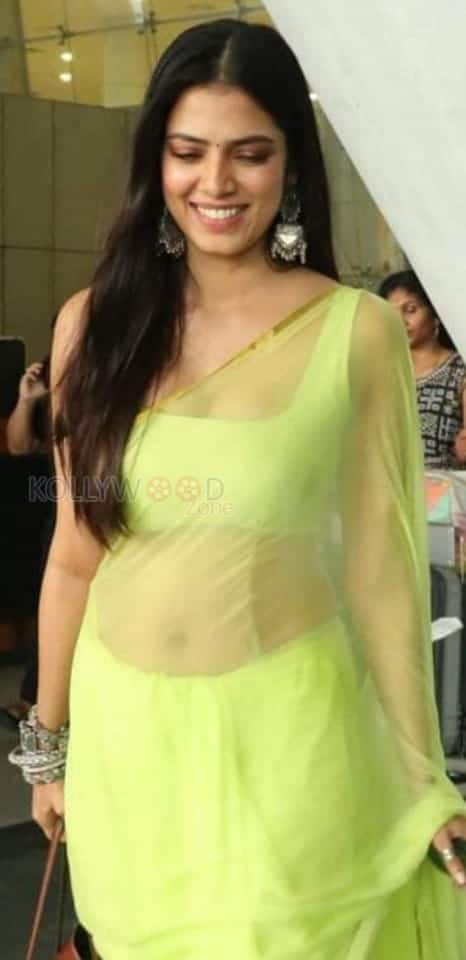 Sexy Malavika Mohanan in a Stunning Light Green Transparent Saree Photos 06