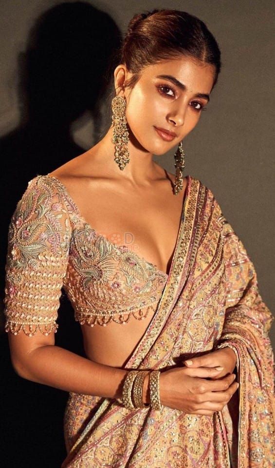 Sexy Pooja Hegde Embellished Saree Pictures 01