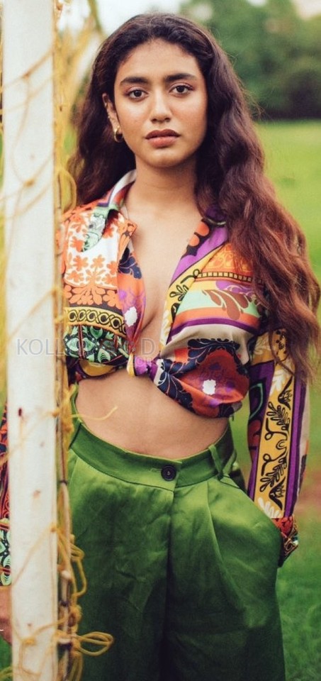 Sexy Priya Prakash Varrier Topless in a Colorful Crop Top and Green Pant Photos 02