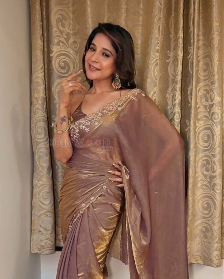 Sexy Sakshi Agarwal in a Brown Backless Saree Photos 06