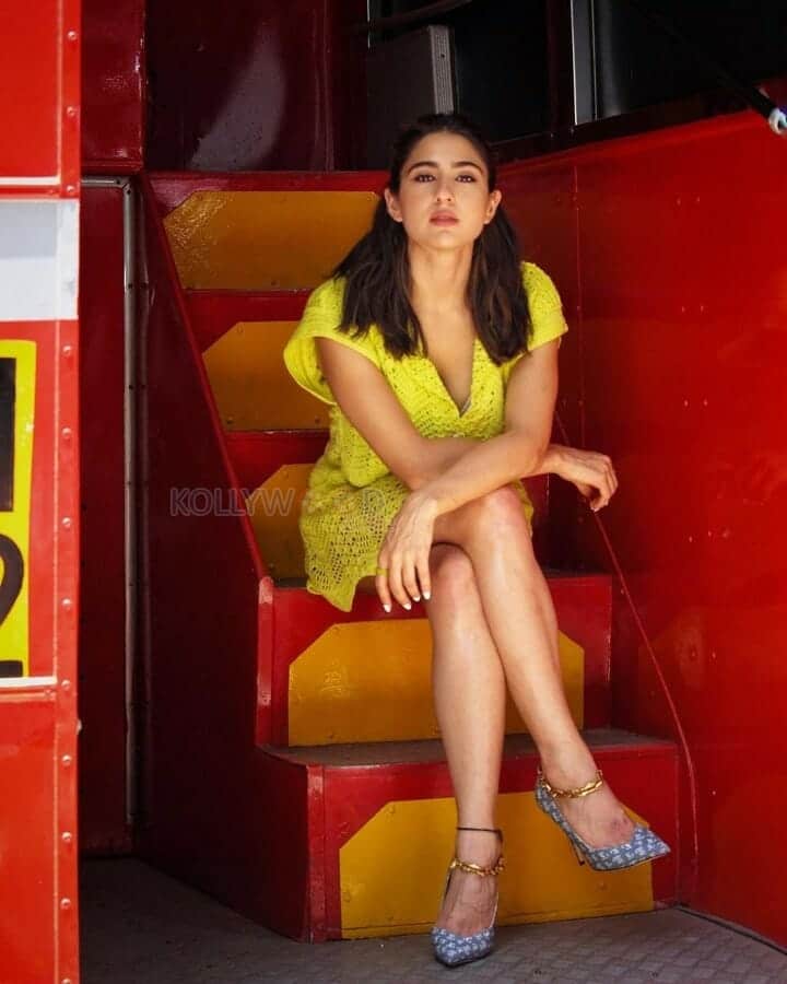 Sexy Sara Ali Khan in a Yellow Crochet Dress Photos 02