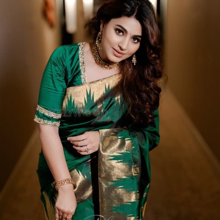 Smile Queen Sneha in a Green Silk Saree Photos 04