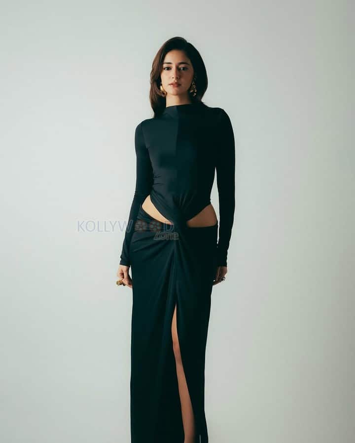 Sophisticated Ananya Panday in a Black Cutout Gown with Thigh Slit Photos 07