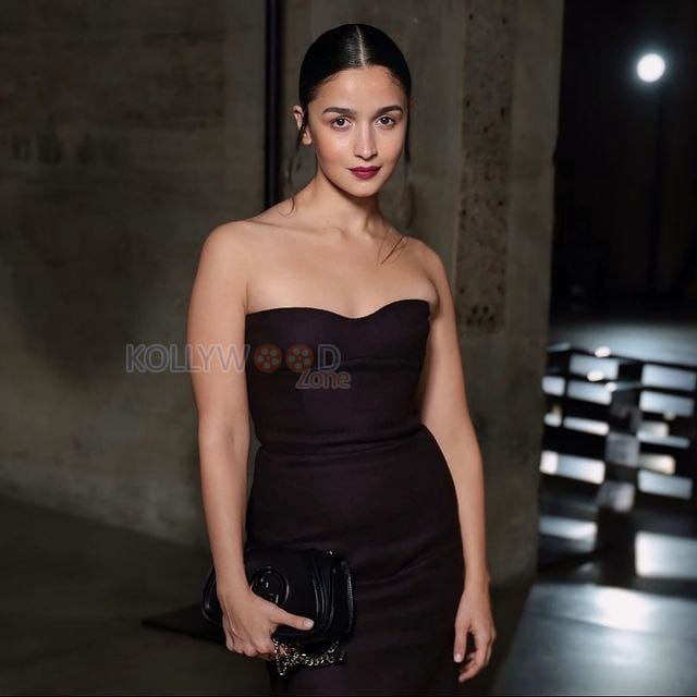 Stunning Alia Bhatt at Gucci Cruise Show 2025 in a Dark Purple Off Shoulder Dress Photos 01