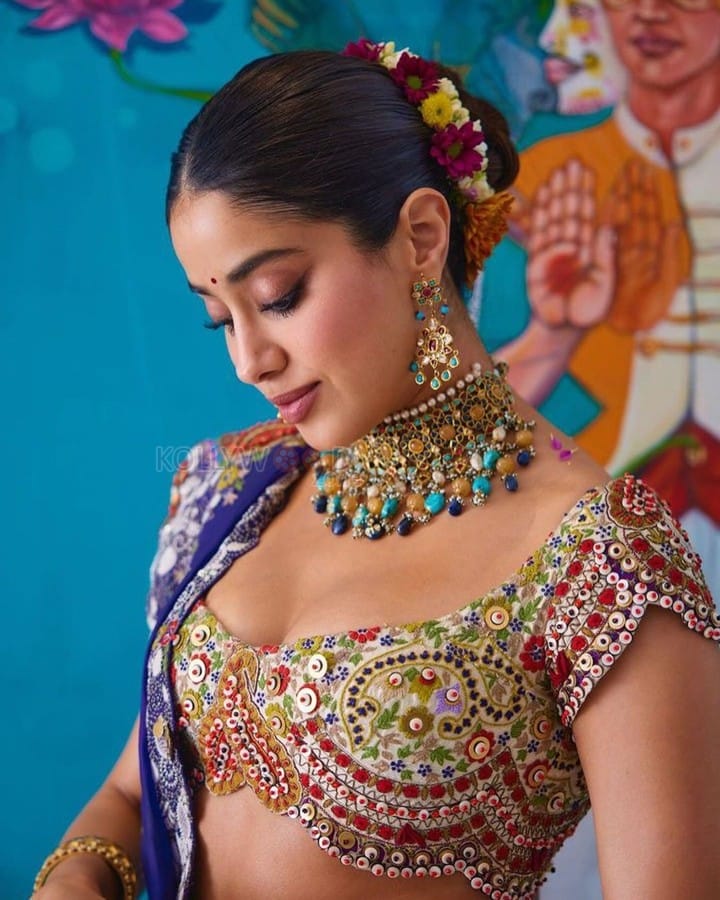 Stunning Janvhi Kapoor in a Multi Coloured Embroidered Lehenga at Anant Ambani and Radhika Merchant Mehendi Night Photos 01