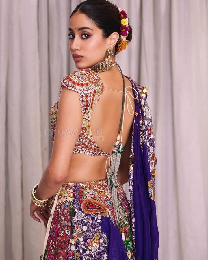 Stunning Janvhi Kapoor in a Multi Coloured Embroidered Lehenga at Anant Ambani and Radhika Merchant Mehendi Night Photos 04