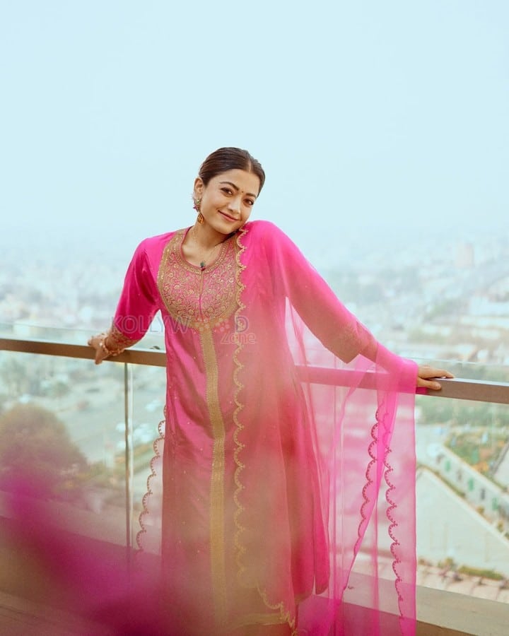 Stunning Rashmika Mandanna in a Pink Embroidered Kurta Set Photos 04