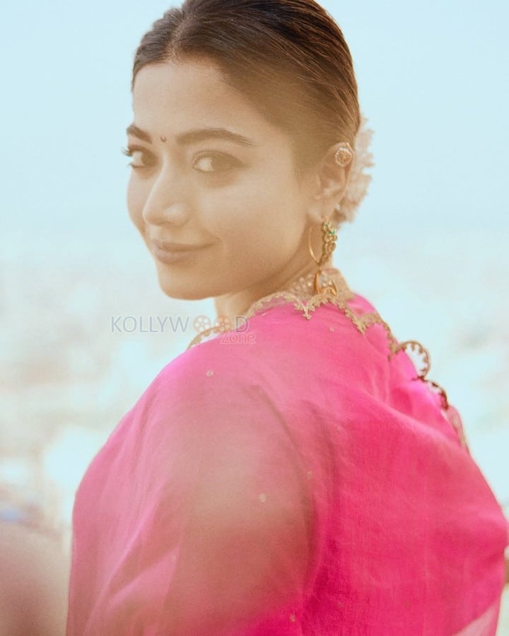 Stunning Rashmika Mandanna in a Pink Embroidered Kurta Set Photos 05