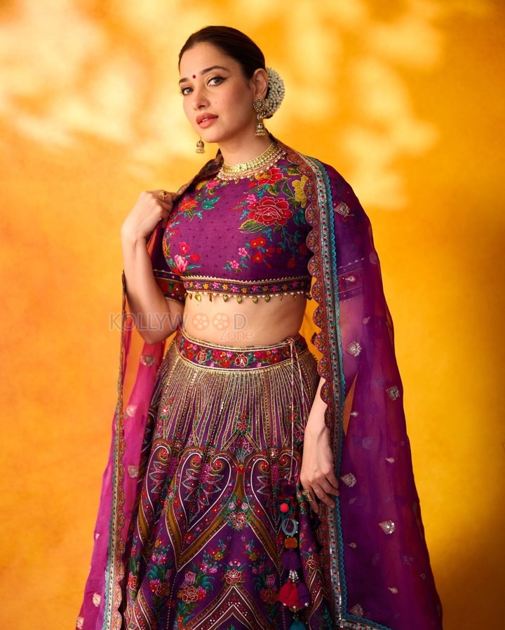 Stunning Tamannaah Bhatia in a Gorgeous Purple Lehenga Photos 02