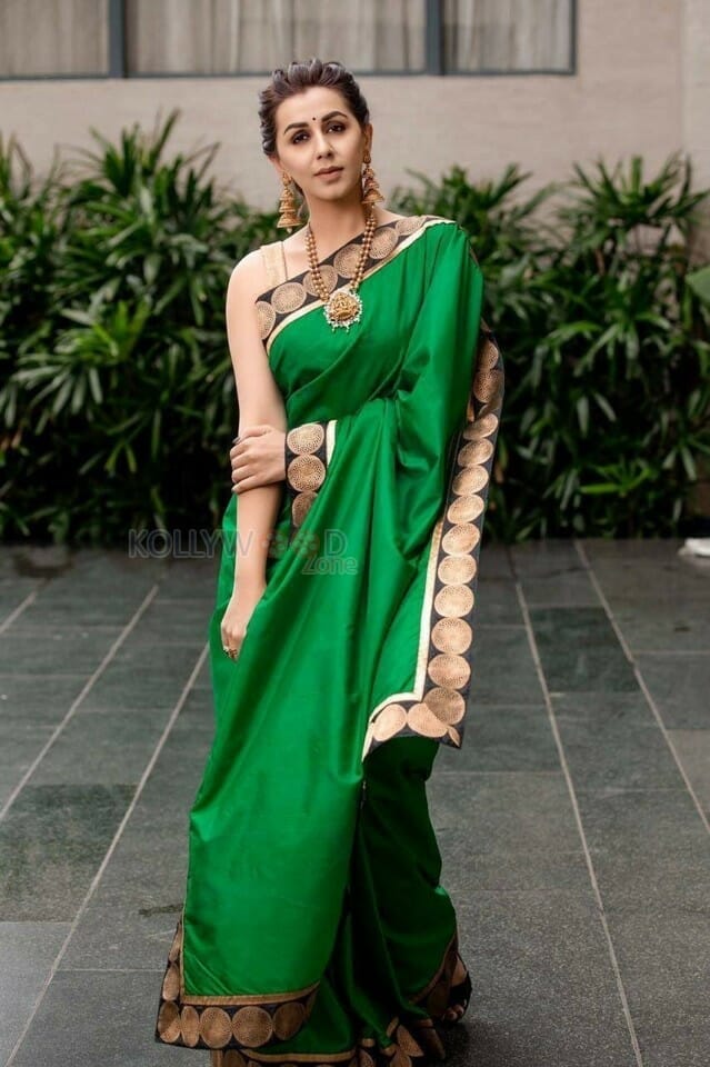 Vattam Heroine Nikki Galrani In Green Saree Photoshoot Stills