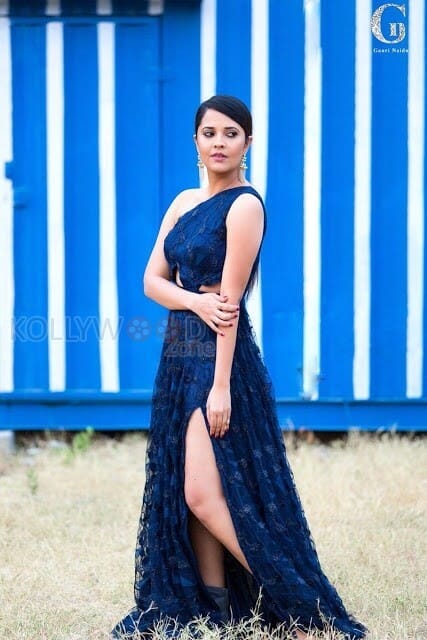 Anchor Anasuya Blue Dress Pictures