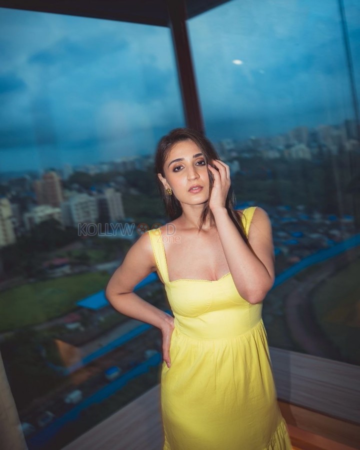 Beautiful Dhvani Bhanushali in a Yellow Maxi Dress Photos 03