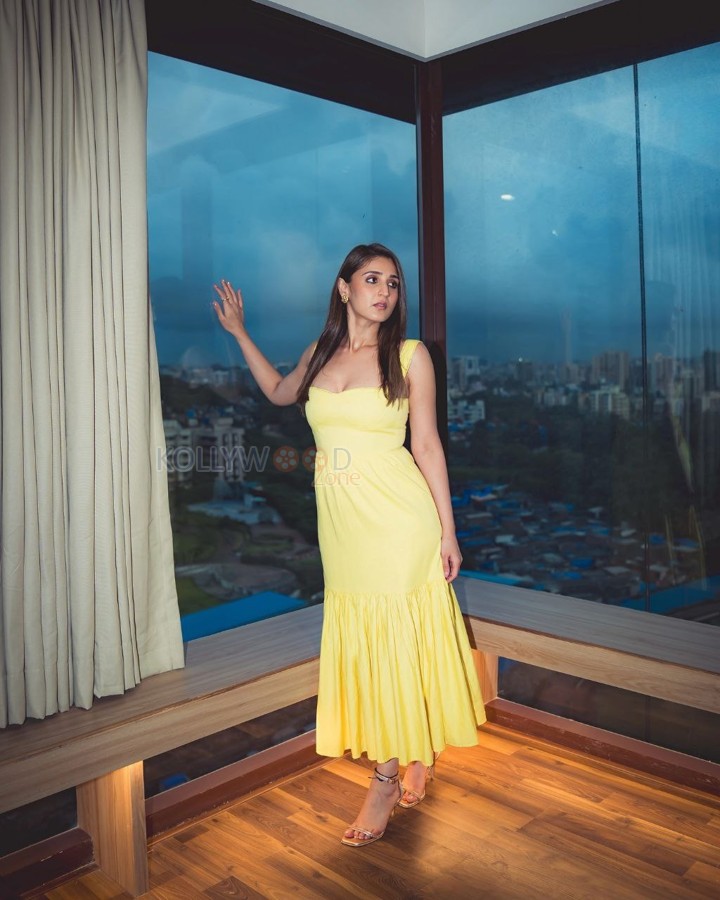 Beautiful Dhvani Bhanushali in a Yellow Maxi Dress Photos 04