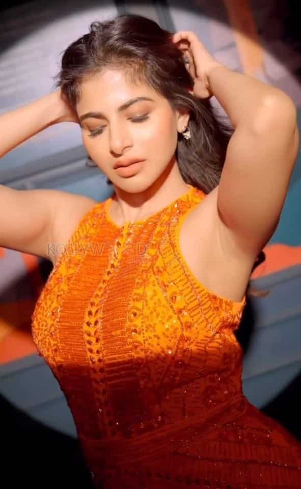 Hottie Ishwarya Menon in an Orange Dress Photos 04