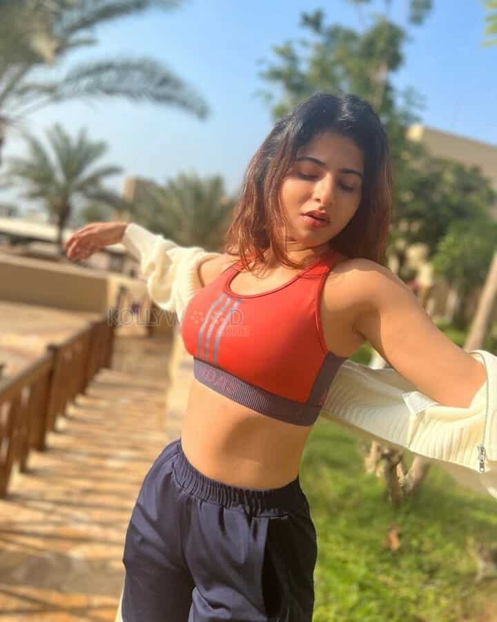 Iswarya Menon in Adidas Red Sports Bra Photos 03