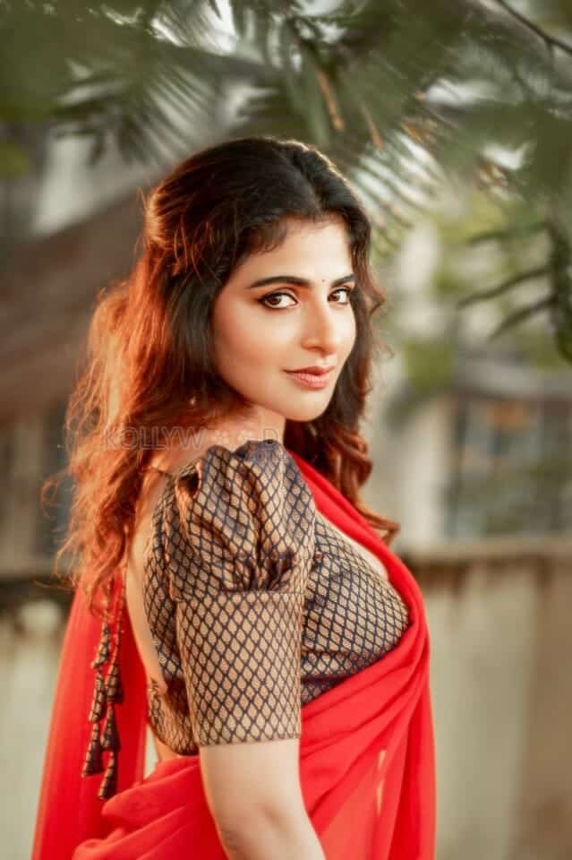 Iswarya Menon in Red Half Saree Photos 02