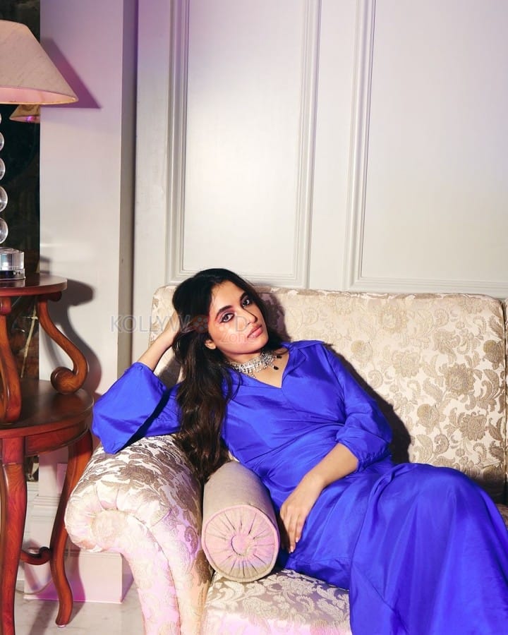 Mesmerizing Priyanka Arul Mohan in a Blue Designer Wear Outfit Photos 06