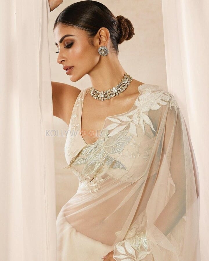 Slender Beauty Mouni Roy in a Transparent White Saree Pictures 02