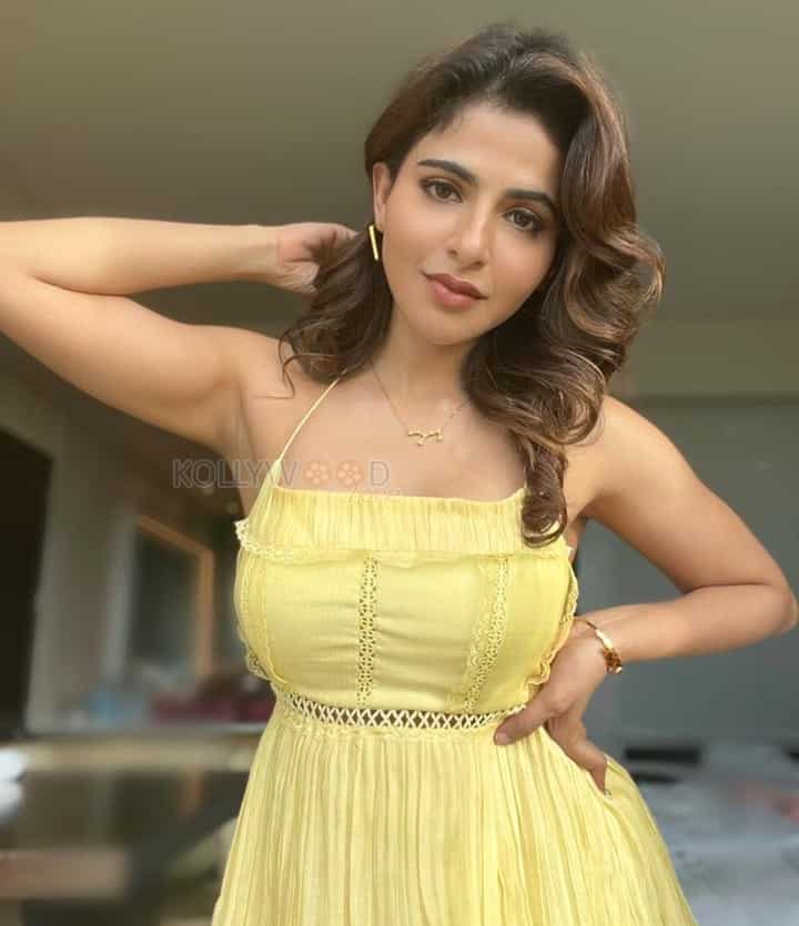 Stunning Iswarya Menon in a Yellow Shoulder Strap Maxi Dress Photos 03