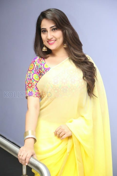 Actress Manjusha Yellow Saree Photos