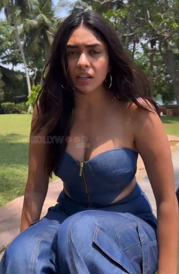 Actress Mrunal Thakur in a Denim Jumpsuit Photos 02