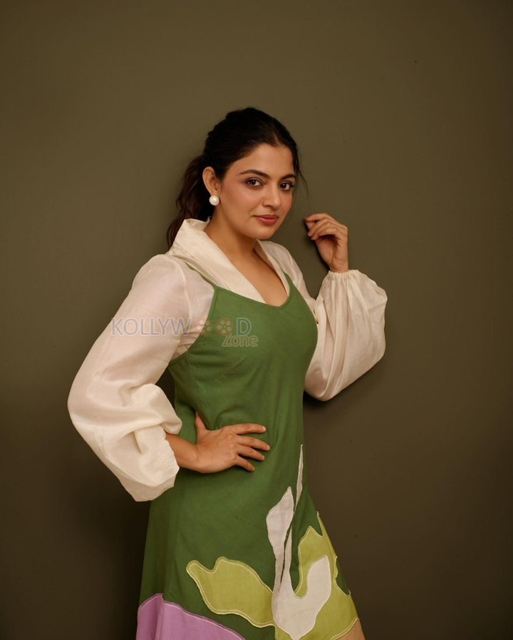 Actress Nikhila Vimal in a Multi Coloured Yana Dress Photos 01