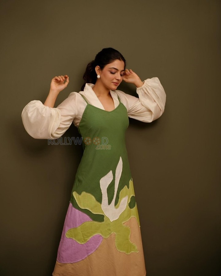 Actress Nikhila Vimal in a Multi Coloured Yana Dress Photos 03