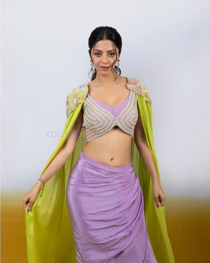 Actress Vedhika in a Lavender Skirt and Embroidered Blouse at Yakshini Trailer Launch Event Photos 01