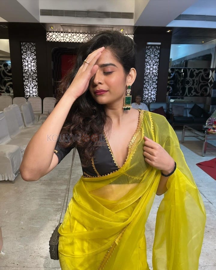 Beautiful Mithila Palkar in a Yellow Silk Saree and Black Blouse Pictures 04