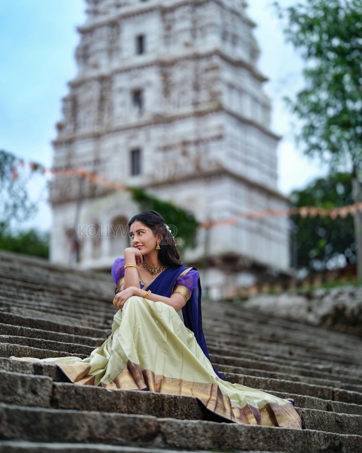 Darling Heroine Nabha Natesh in a Traditional Half Saree Photos 09