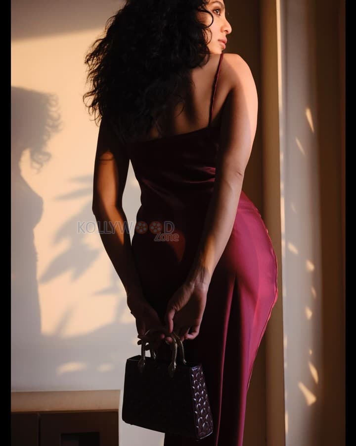 Dazzling Sobhita Dhulipala in a Maroon Dress for Bulgari Photoshoot Pictures 01