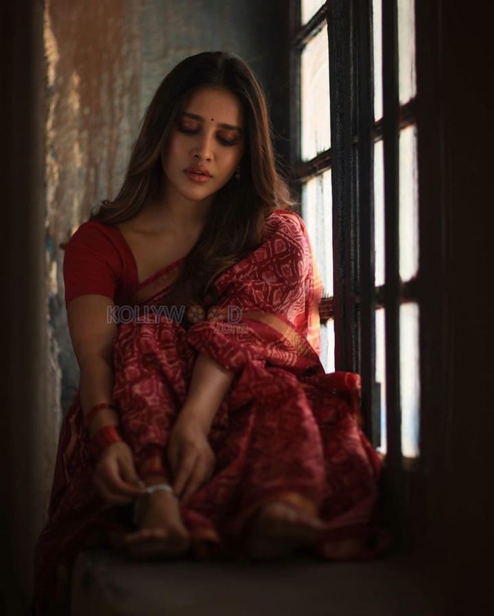 Gorgeous Nabha Natesh in a Red Saree Pictures 02