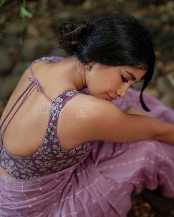 Gorgeous Nabha Natesh in a Soft Purple Saree with Sleeveless Blouse Photos 01