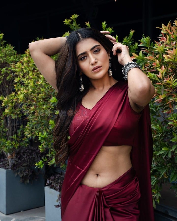 Gorgeous Rashi Singh Navel in a Crimson Red Saree Photos 01