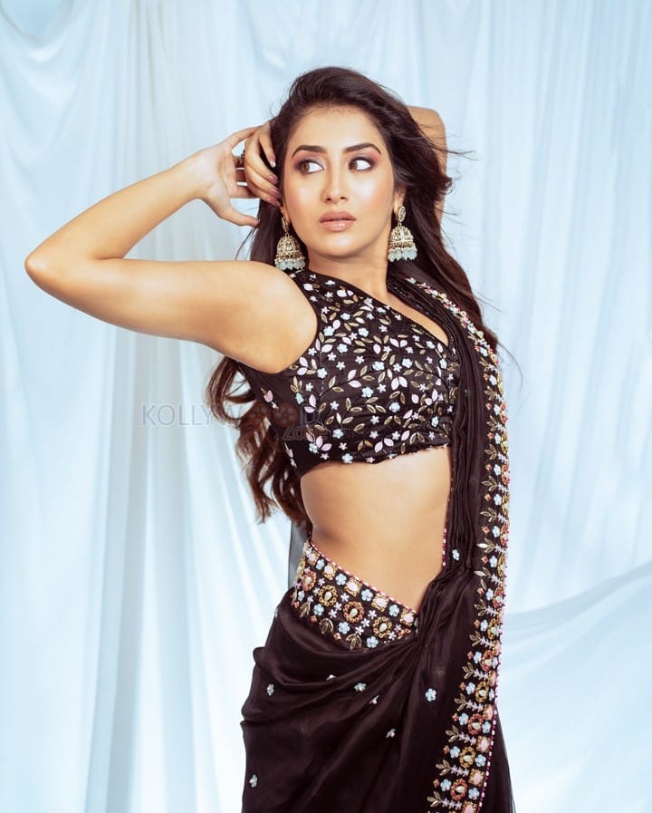 Hot Rashi Singh Navel in a Black Embroidered Saree Pictures 02