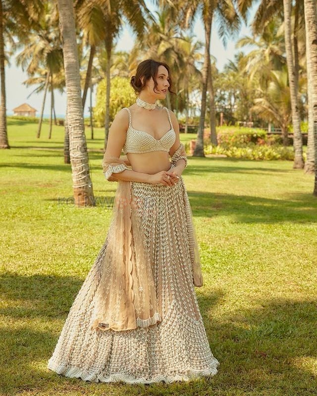 Irresistible Pragya Jaiswal in a Pearl Lehenga at Rakul Preet Singh Goa Wedding Photos 03