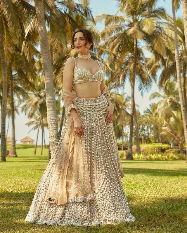 Irresistible Pragya Jaiswal in a Pearl Lehenga at Rakul Preet Singh Goa Wedding Photos 07