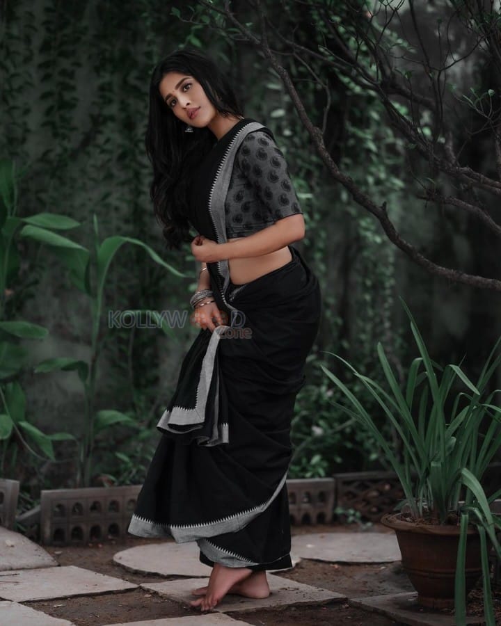 Ismart Beauty Nabha Natesh in a Black Saree with a Designer Blouse Photos 04