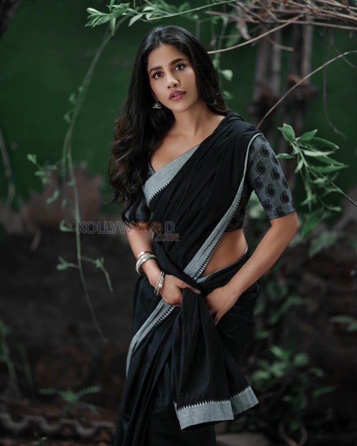 Ismart Beauty Nabha Natesh in a Black Saree with a Designer Blouse Photos 05