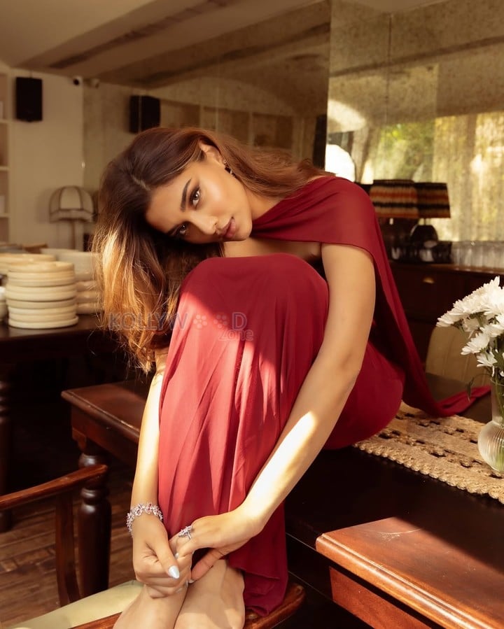 Mesmerizing Saiee Manjrekar in a Red Cherry Dress Pictures 05