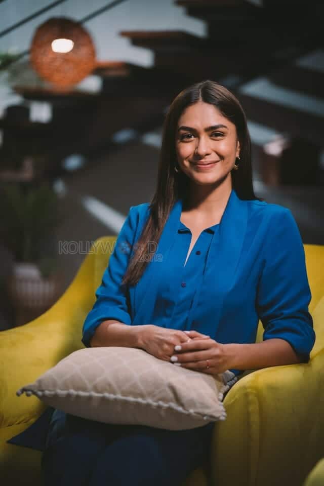 Mrunal Thakur in a Formal Blue Shirt 01