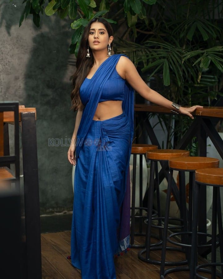 Seductive Rashi Singh in a Low Waist Blue Saree Pictures 01